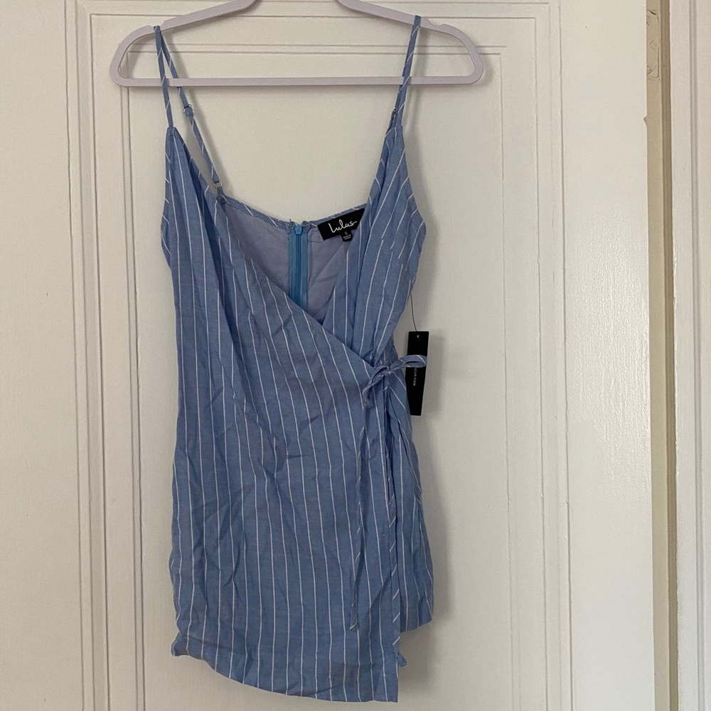 Blue and white Lulu vacation striped romper